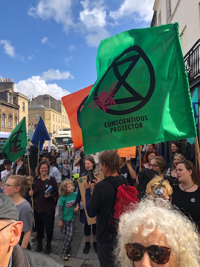 Protesting against toxic air pollution in Bath with Extinction Rebellion. 17 August 2019
